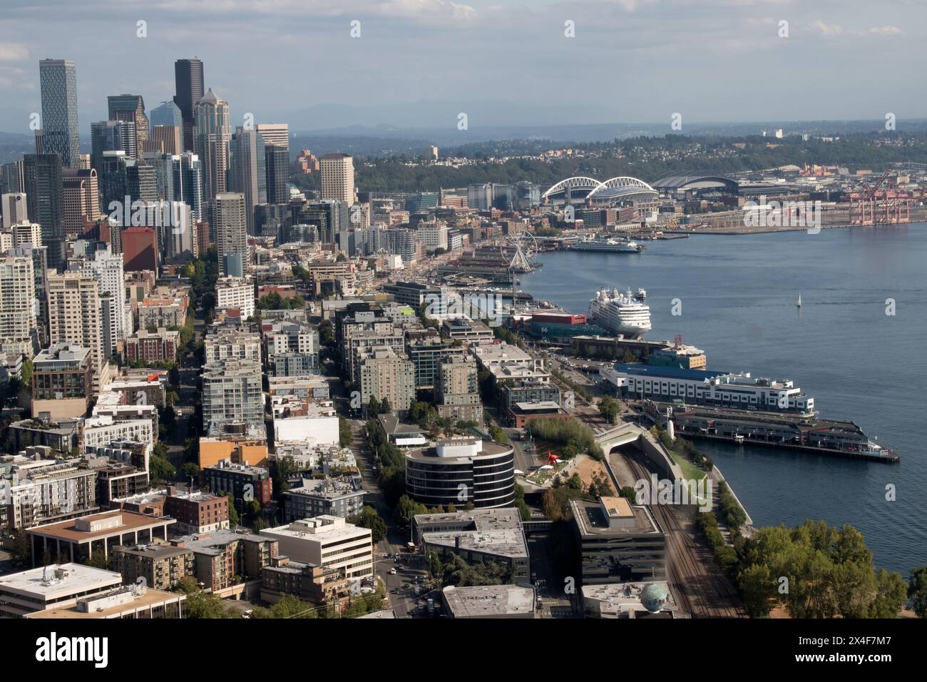USA, Washington State, Seattle. Downtown, Waterfront and Sports Stadiums Stock Photo