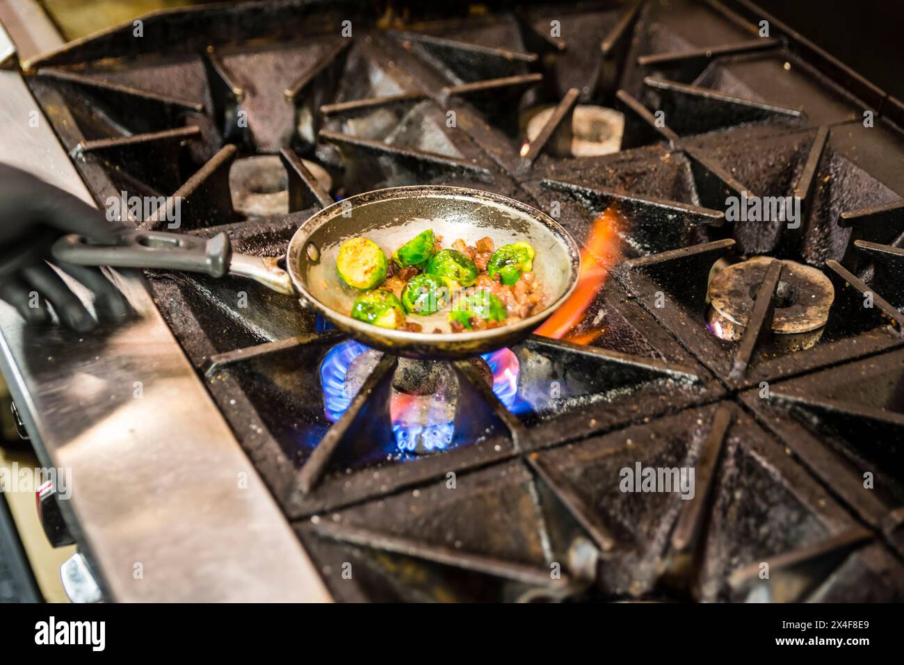 USA, Washington State, Richland. Sauteed brussels sprouts at Drumheller's Food & Drink. (Editorial Use Only) Stock Photo