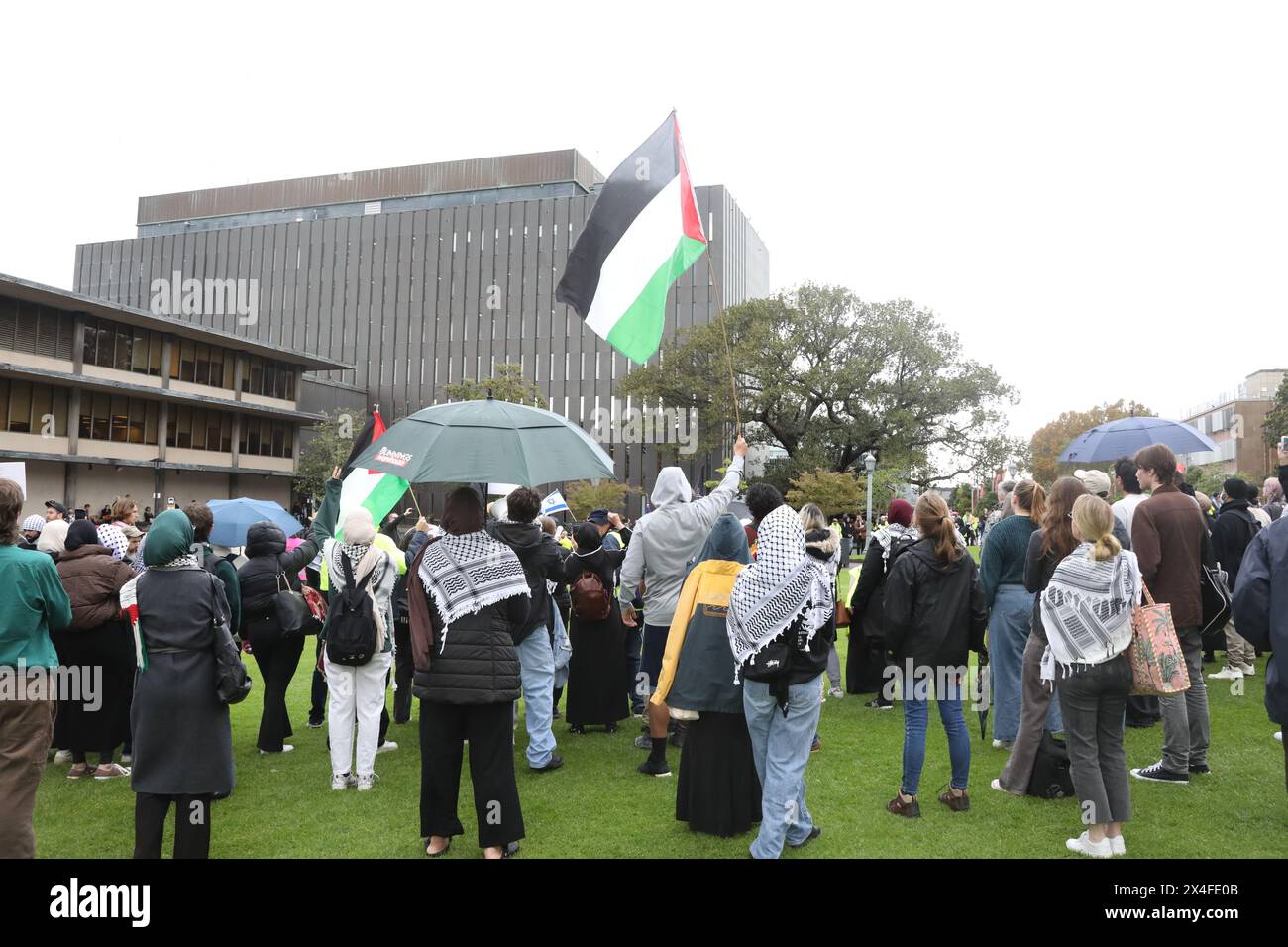 Sydney, Australia. 3rd May 2024. Pro-Jewish/Israeli ‘March for a Safe Campus’ vs Palestine tent city protesters at the University of Sydney, Camperdown. ‘Together With Israel’ and ‘StandWithUs’ organised a protest for a safe campus at the corner of Eastern Avenue and City Road. At the end of their rally they marched in the direction of the Palestine camp. Some Jewish protesters went close to the Palestine group. There was some chanting and tense scenes between the two groups. There wasn’t a single police officer in sight to keep the two groups apart, only campus security who formed lines. Cred Stock Photo