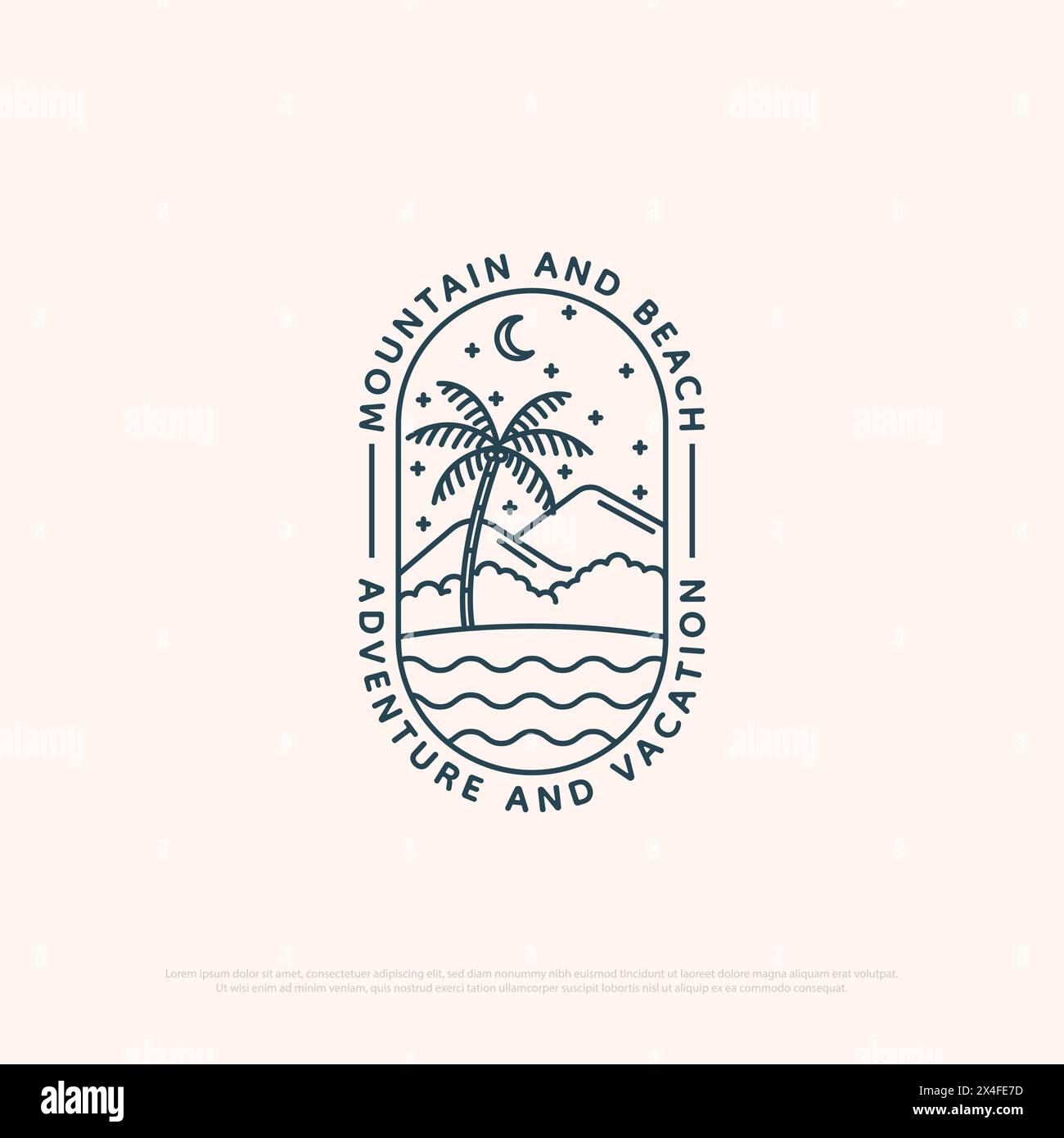 Mountain and beach vacation logo design with line art simple vector minimalist illustration template, travel agency logo designs Stock Vector