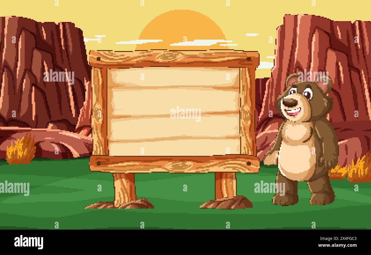 Cartoon bear standing next to a blank sign Stock Vector Image & Art - Alamy