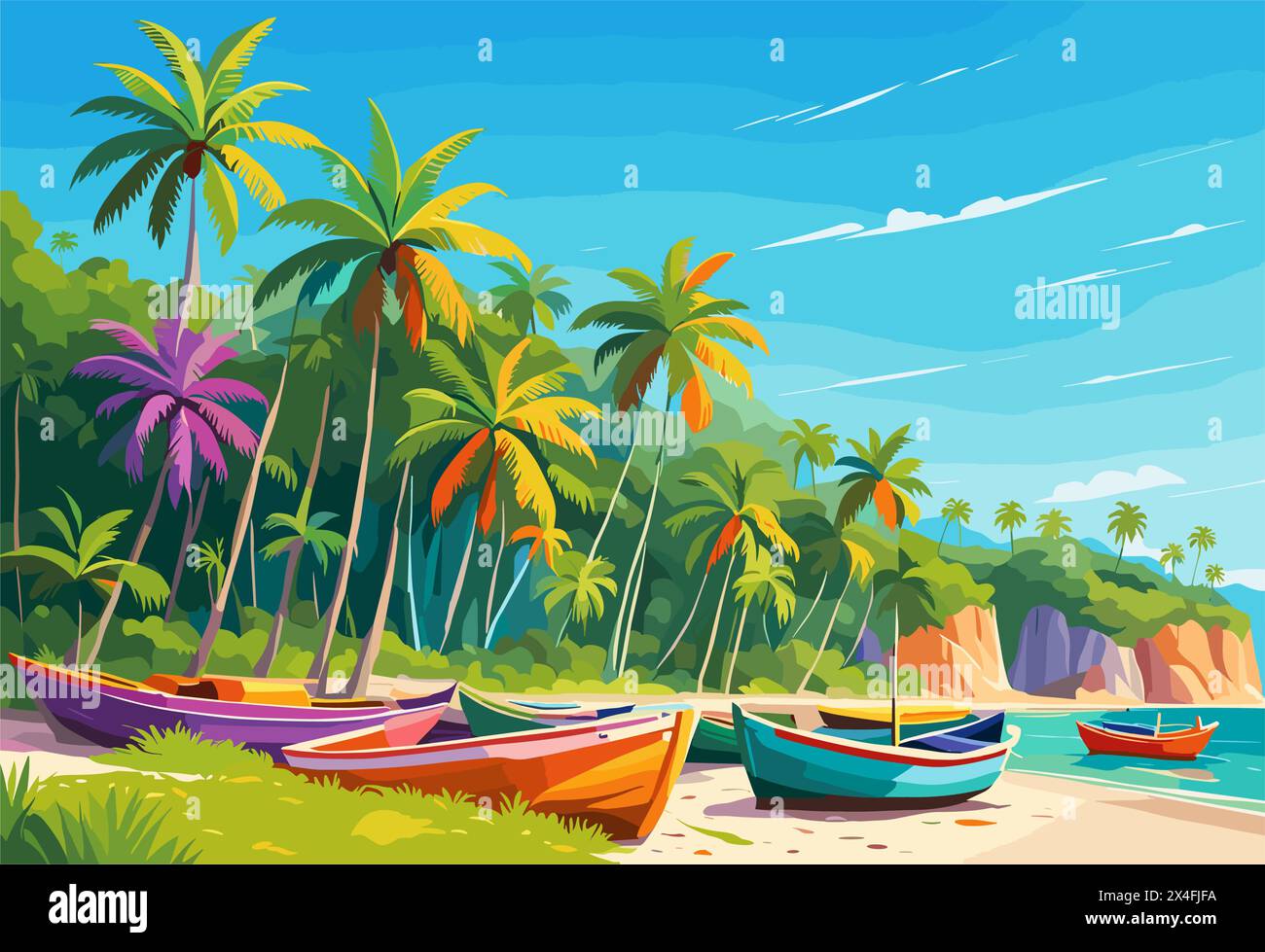 Tropical Sea beach background landscape with boats Stock Vector Image ...