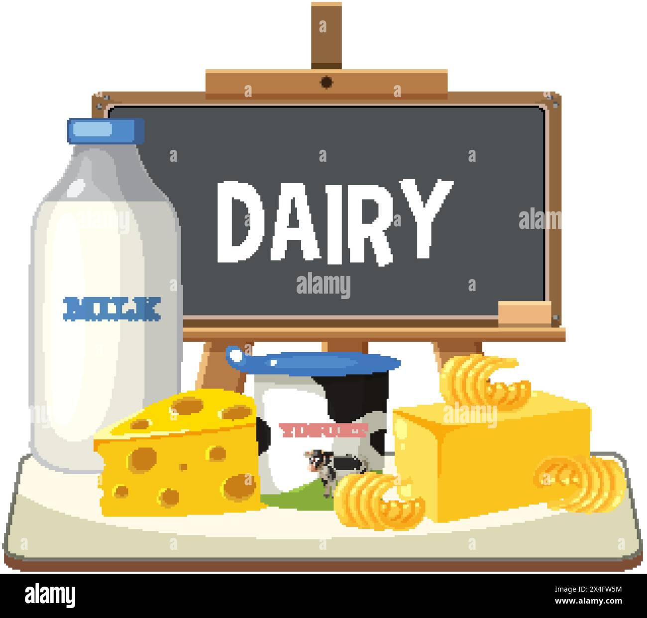 Illustration of various dairy products on a table Stock Vector Image ...