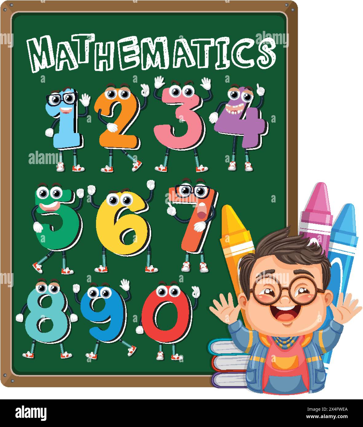 Cartoon teacher with animated numbers on blackboard Stock Vector Image ...