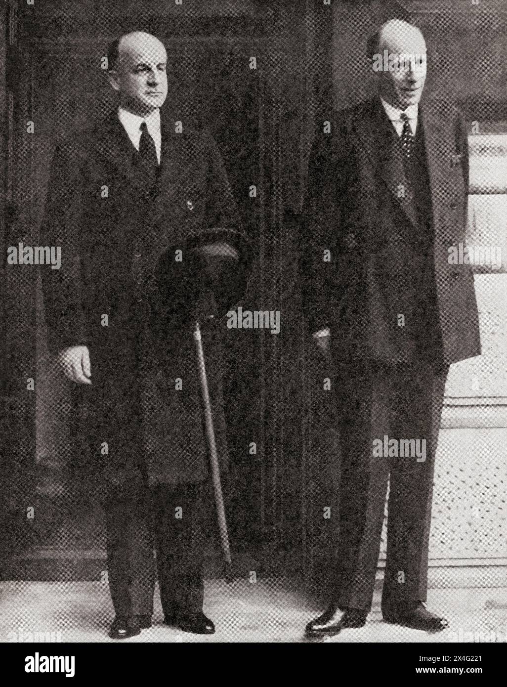 Mr Sumner Welle's European Tour,10-20 March, 1940, seen here, left, with Viscount Halifax.  Benjamin Sumner Welles, 1892 – 1961. American government official, diplomat and 11th United States Under Secretary of State.  Edward Frederick Lindley Wood, 1st Earl of Halifax, 1881 – 1959, aka The Lord Irwin from 1925 until 1934 and The Viscount Halifax from 1934 until 1944. British Conservative politician of the 1930's.  From The War in Pictures, First Year. Stock Photo