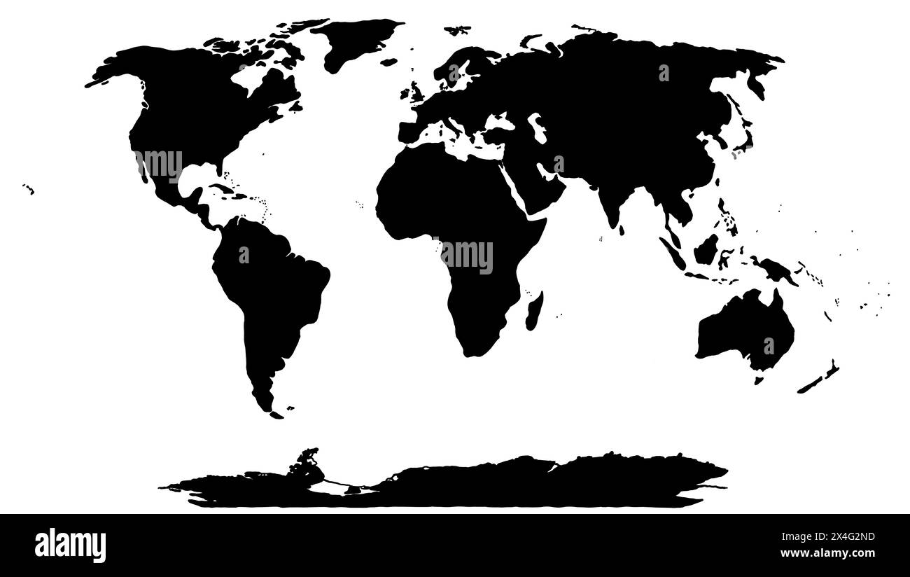 Black silhouette of the world map on the white background. Stock Photo