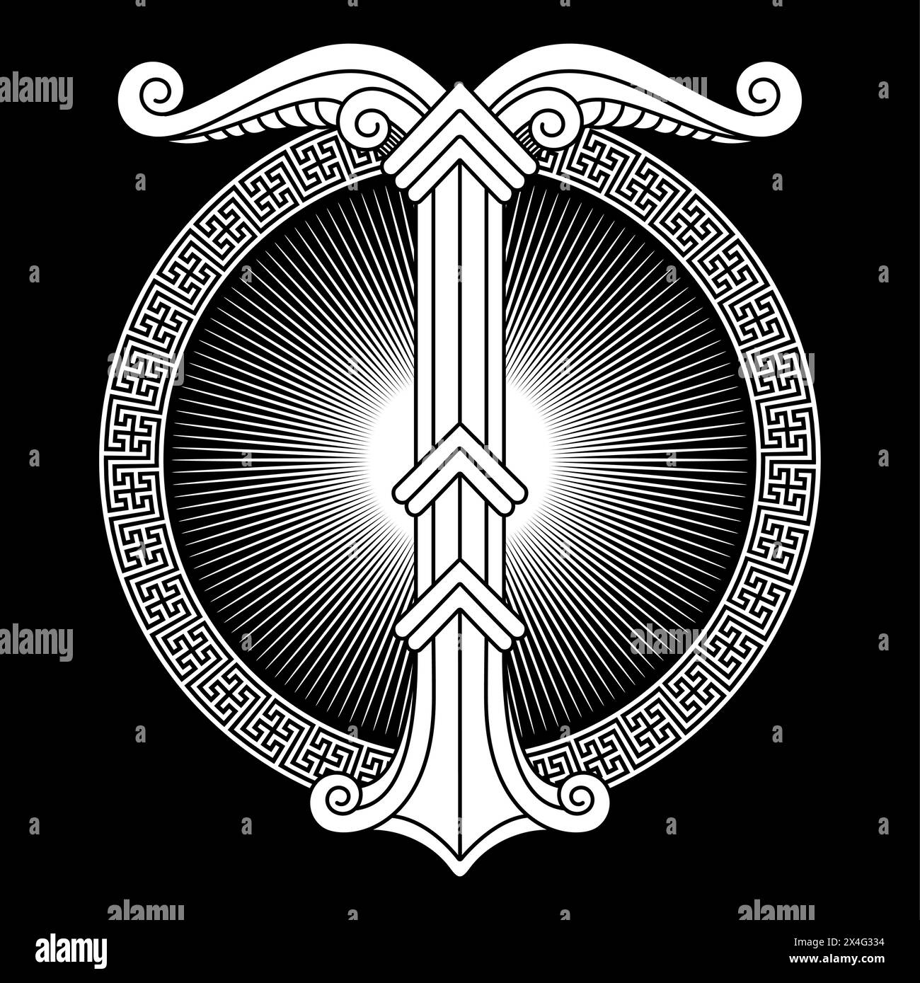 Viking design, crossed viking battle axes and shield of a Viking with the Norse runes Stock Vector