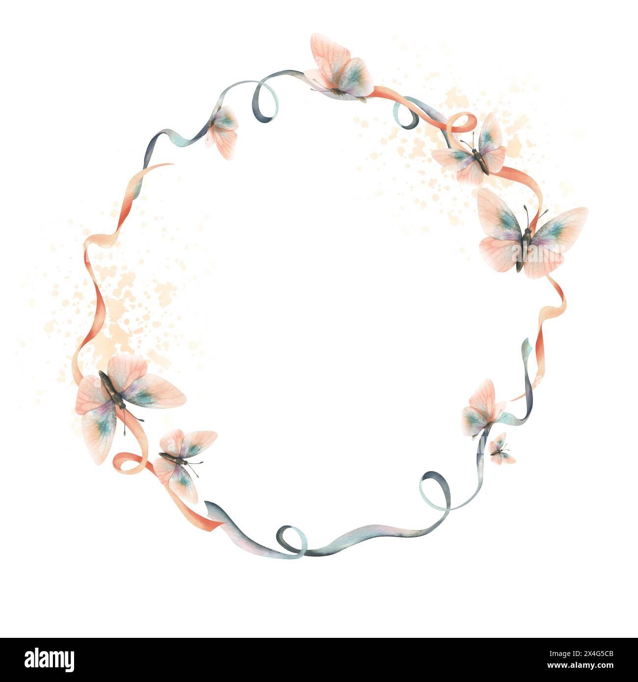 Flying butterflies, delicate, elegant in peach fuzz and turquoise ...