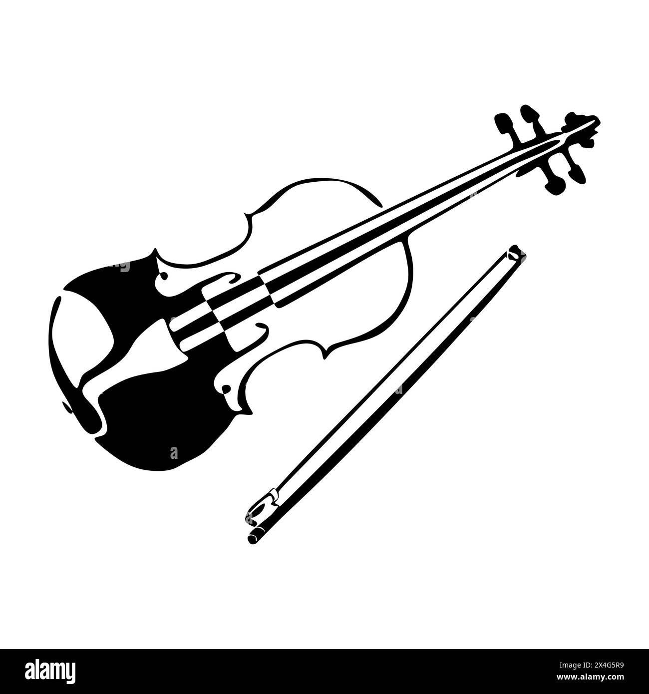 Violin icon black and white silhouette. Music instrument silhouette. Vector illustration. Stock Vector
