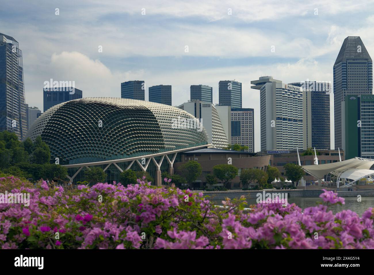 View of In Singapore, Esplanade theatre in Esplanade Park against the backdrop ...