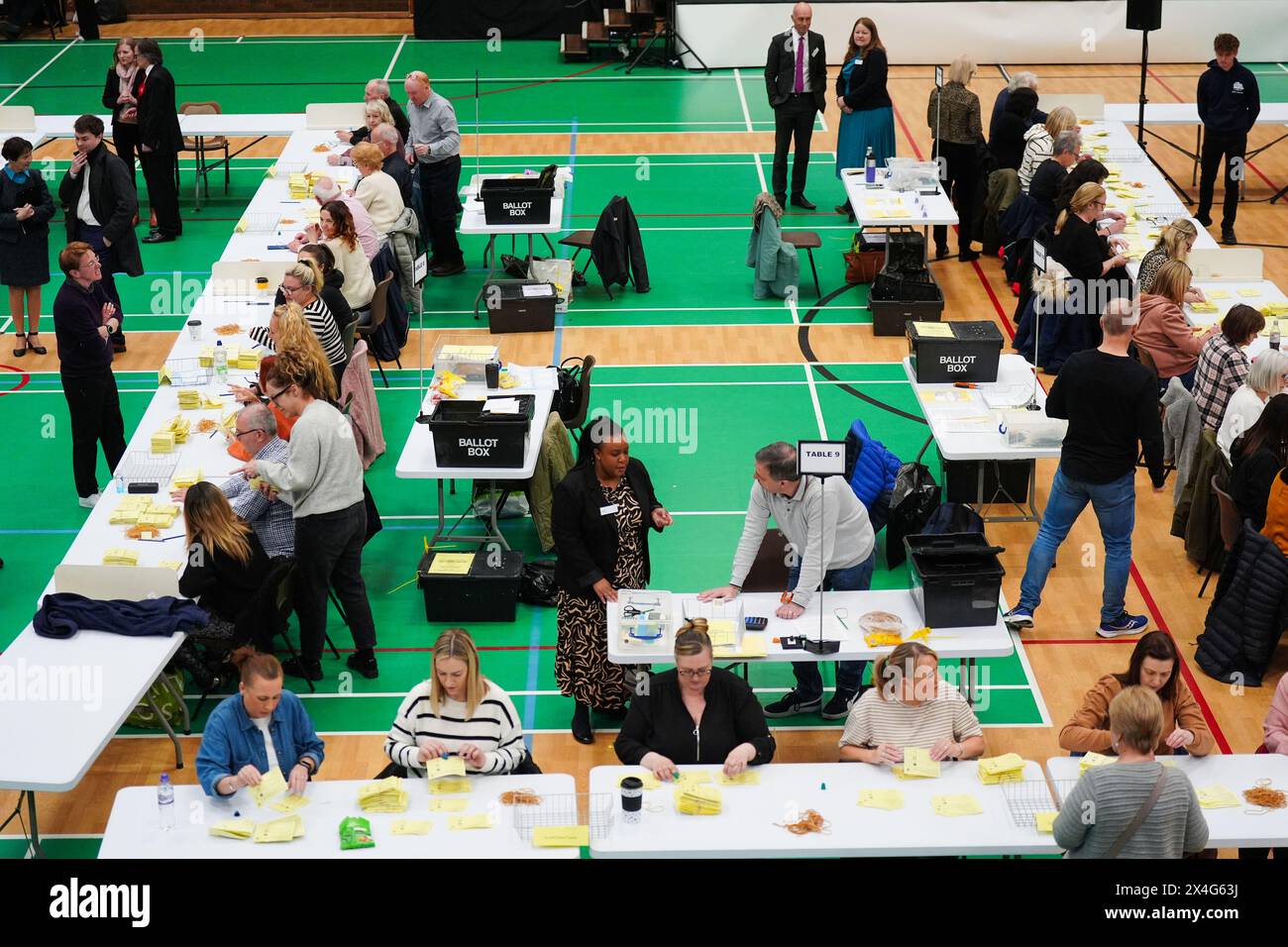 A count for the Tees Valley Mayoral election in the Thornaby Pavilion, Stockton-on-Tees. Picture date: Friday May 3, 2024. Stock Photo
