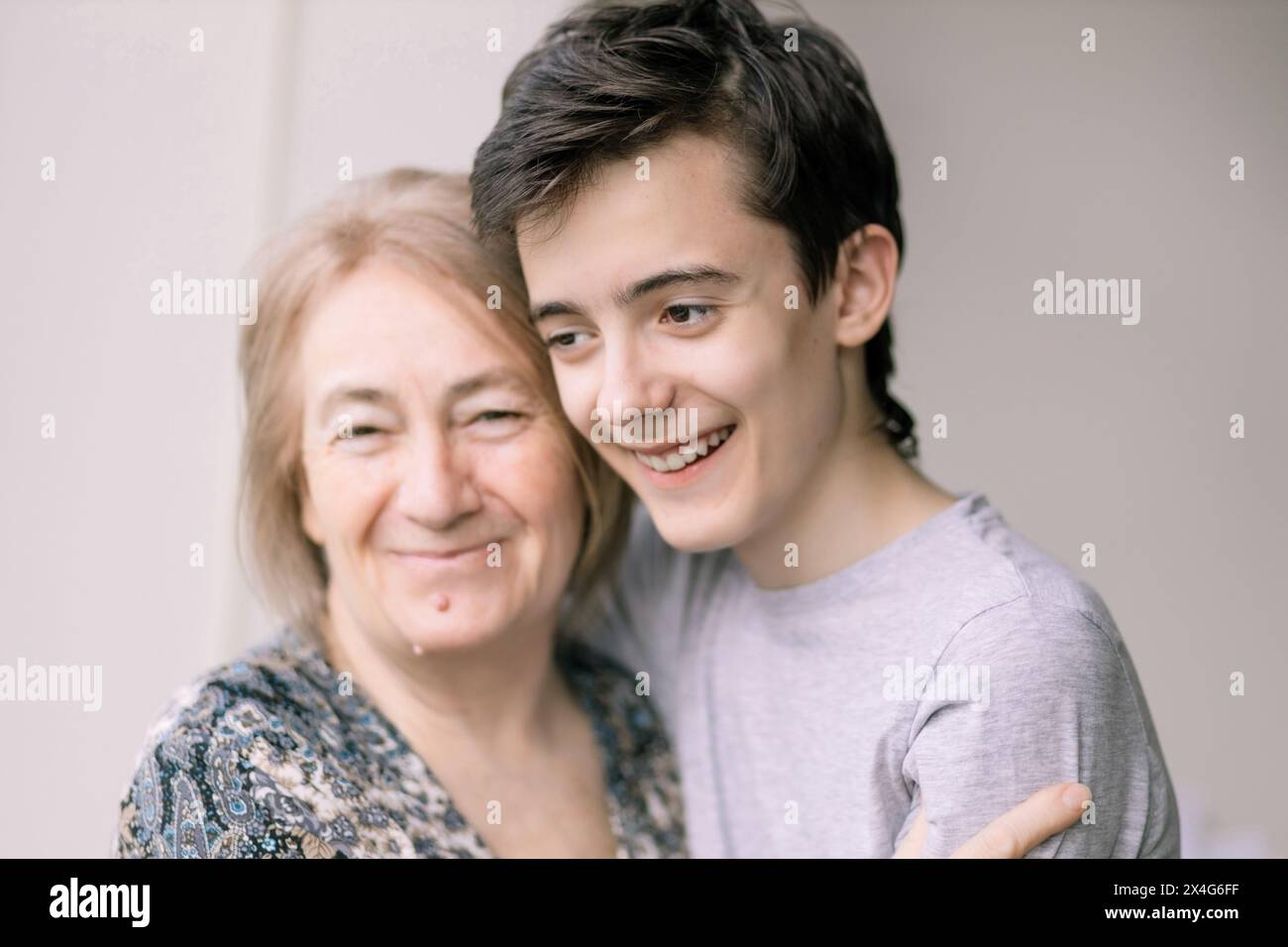 Senior woman with her grandson having fun Stock Photo