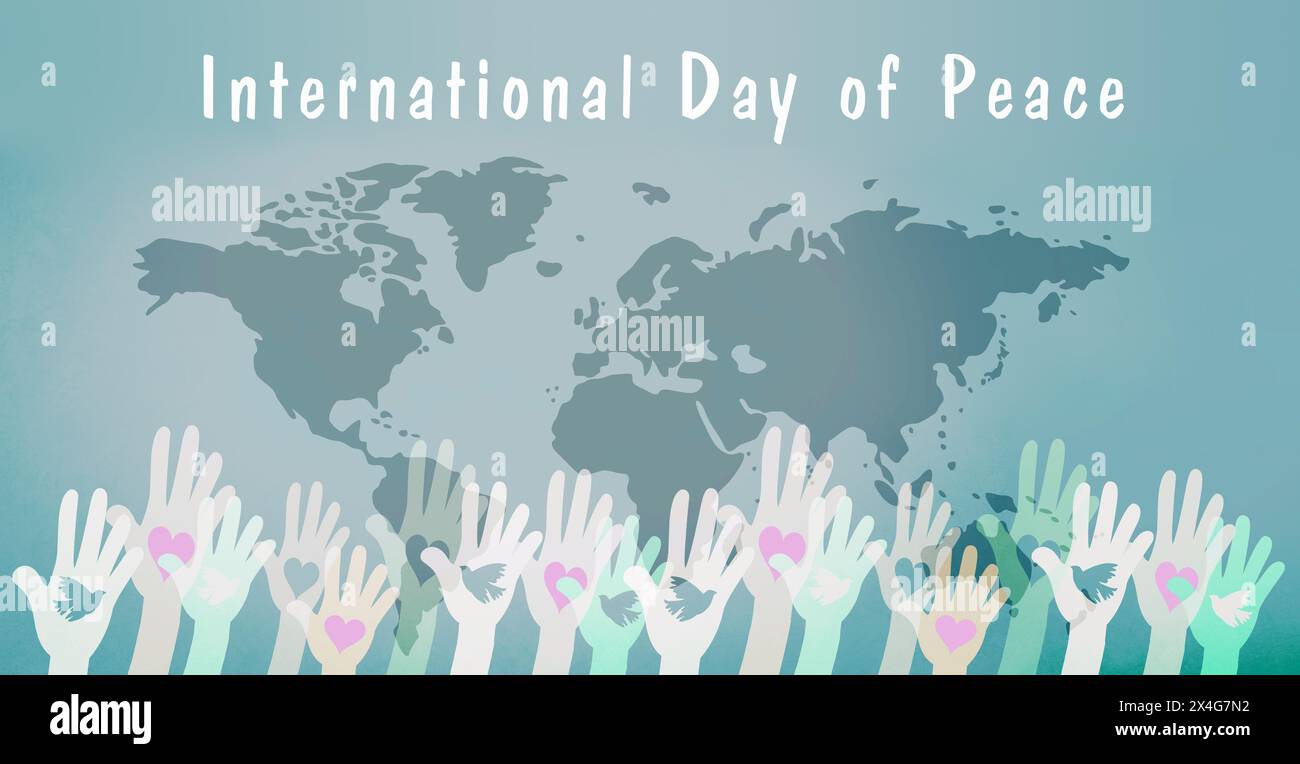 Hand with dove and heart international - Hand With Dove And Heart International Peace Day Faith Freedom Charity And Help Concept Humanitarian Aid World Map 2X4G7N2 