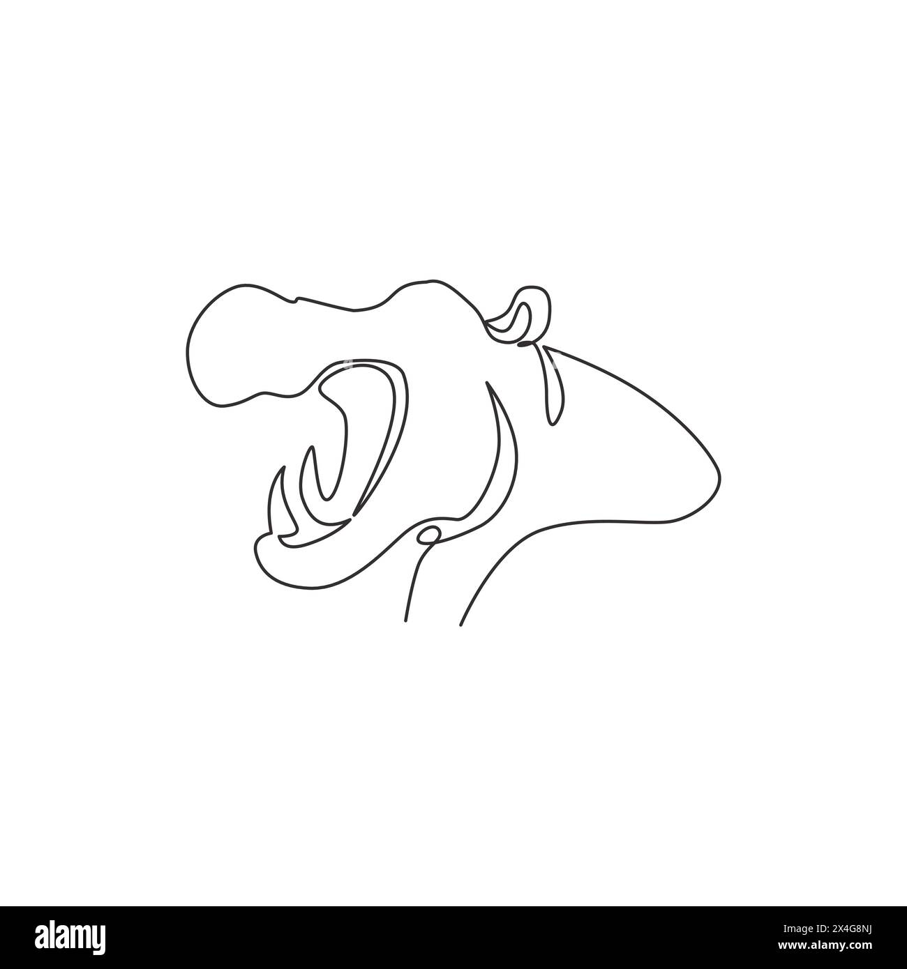 Single continuous line drawing of large cute hippopotamus for safari