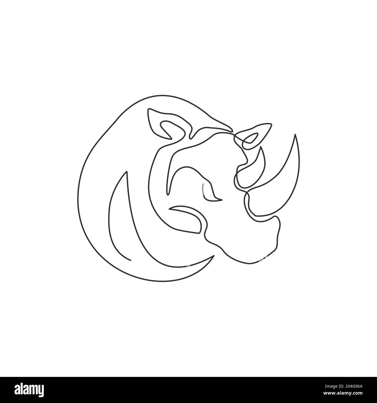 Single continuous line drawing of big African rhinoceros head for