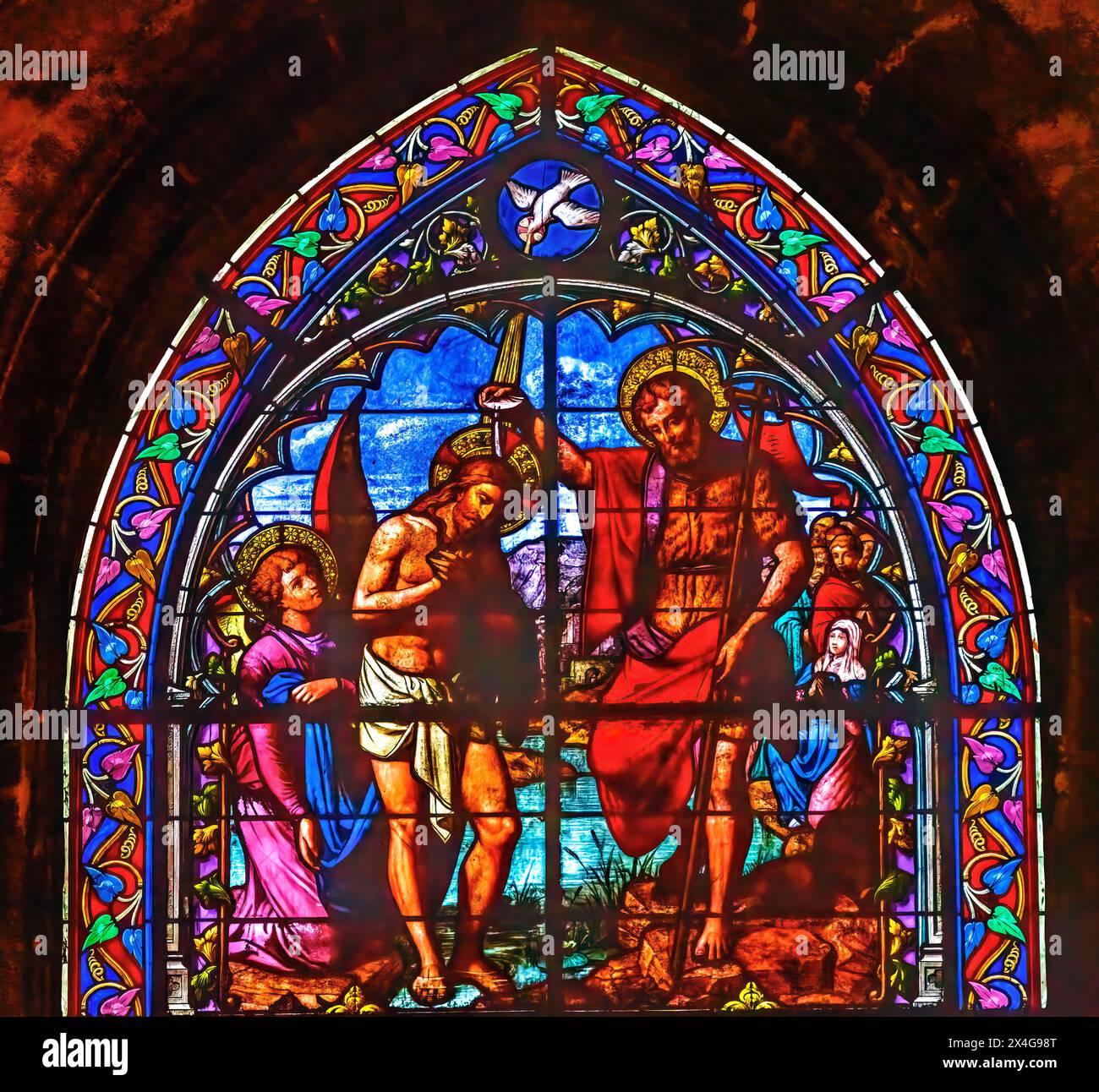 Jesus Baptism Stained Glass Saint Nizier Church Lyon France Stock Photo