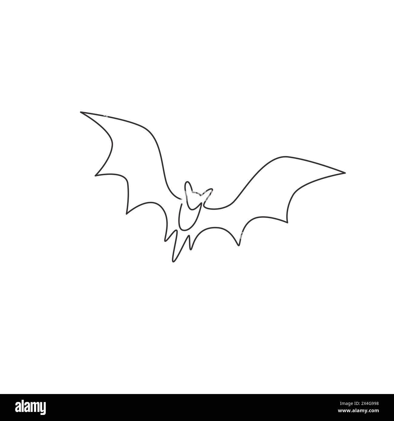 Single continuous line drawing of cute flying bat for nature lover organization logo identity. Nocturnal mammal animal mascot concept for comic hero s Stock Vector