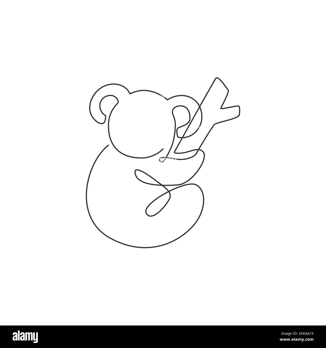 One continuous line drawing of adorable koala on tree for national zoo