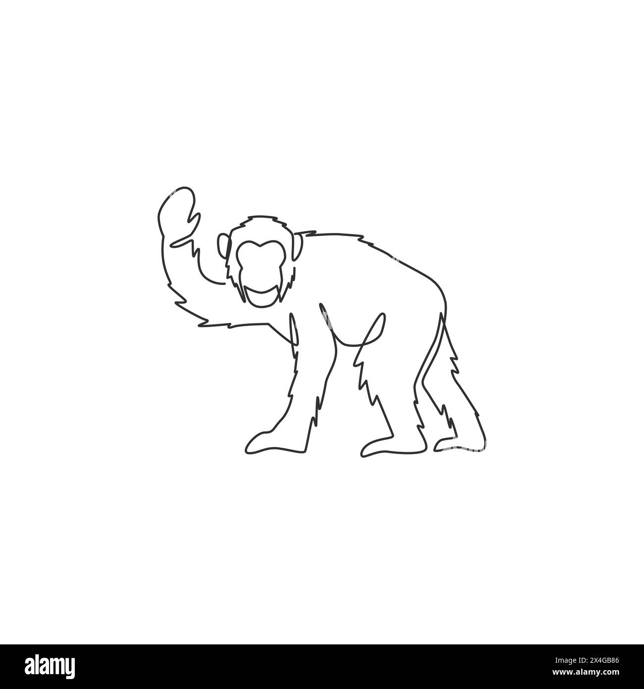 Single continuous line drawing of cute jumping chimpanzee for national