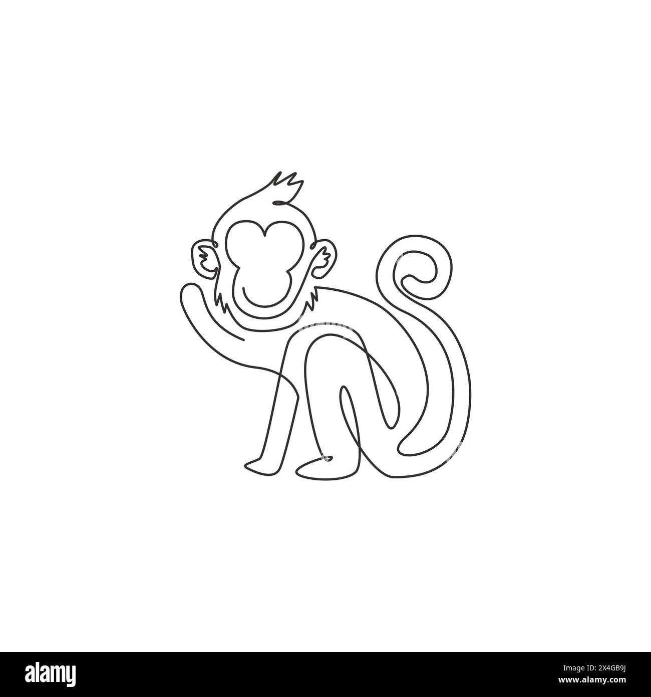 Single continuous line drawing of cute walking monkey for national zoo ...