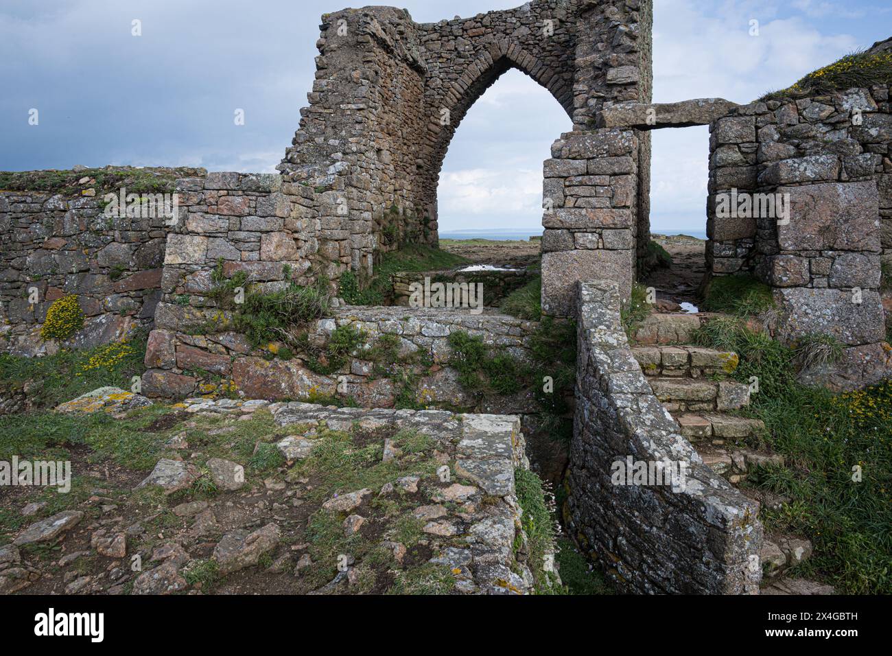 The ruins of 14th century Grosnez castle on the island of Jersey, Channel Islands Stock Photo