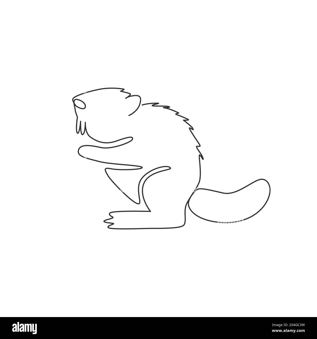 One continuous line drawing of cute standing beaver for logo identity ...