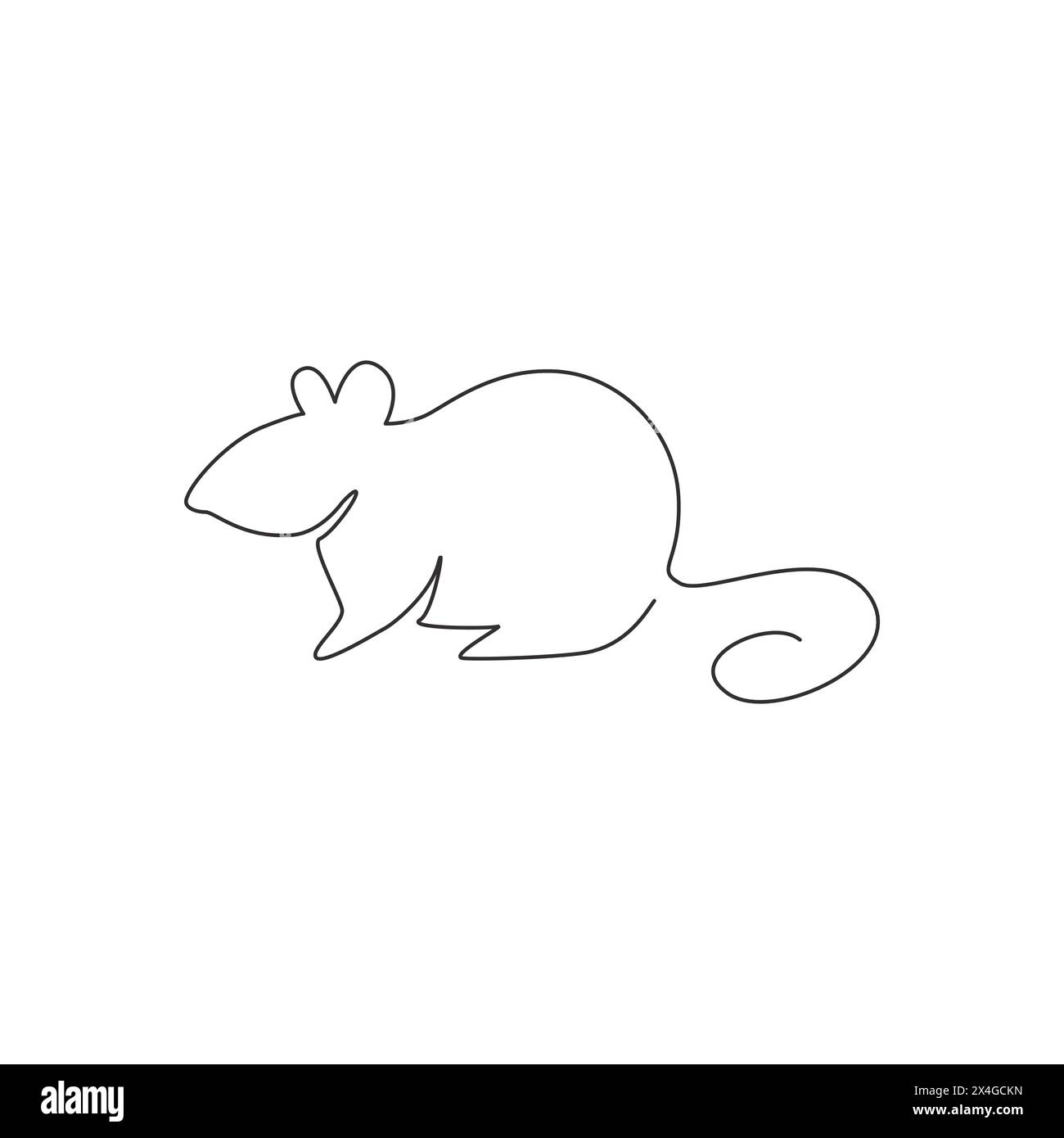 One single line drawing of little cute funny mouse for logo identity ...