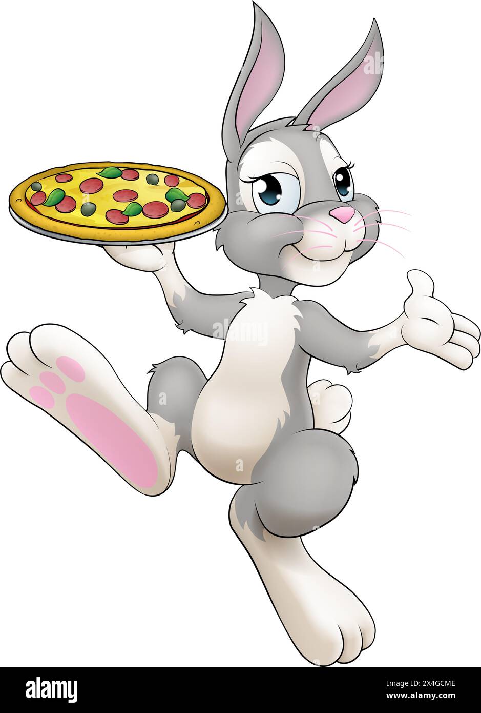 Easter Bunny Rabbit Cartoon Pizza Restaurant Chef Stock Vector