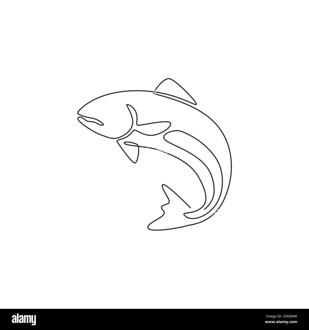 One single line drawing of big salmon for logo identity. Large lake ...