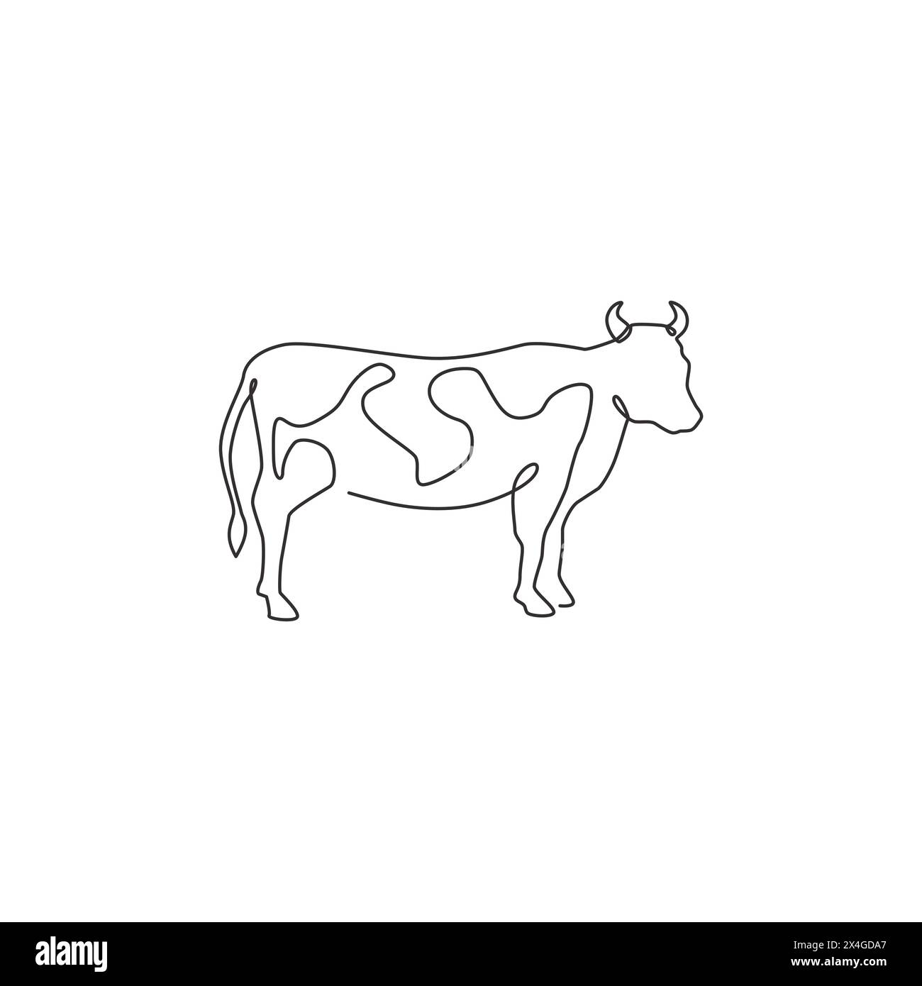 One single line drawing of fat cow for husbandry logo identity. Mammal ...