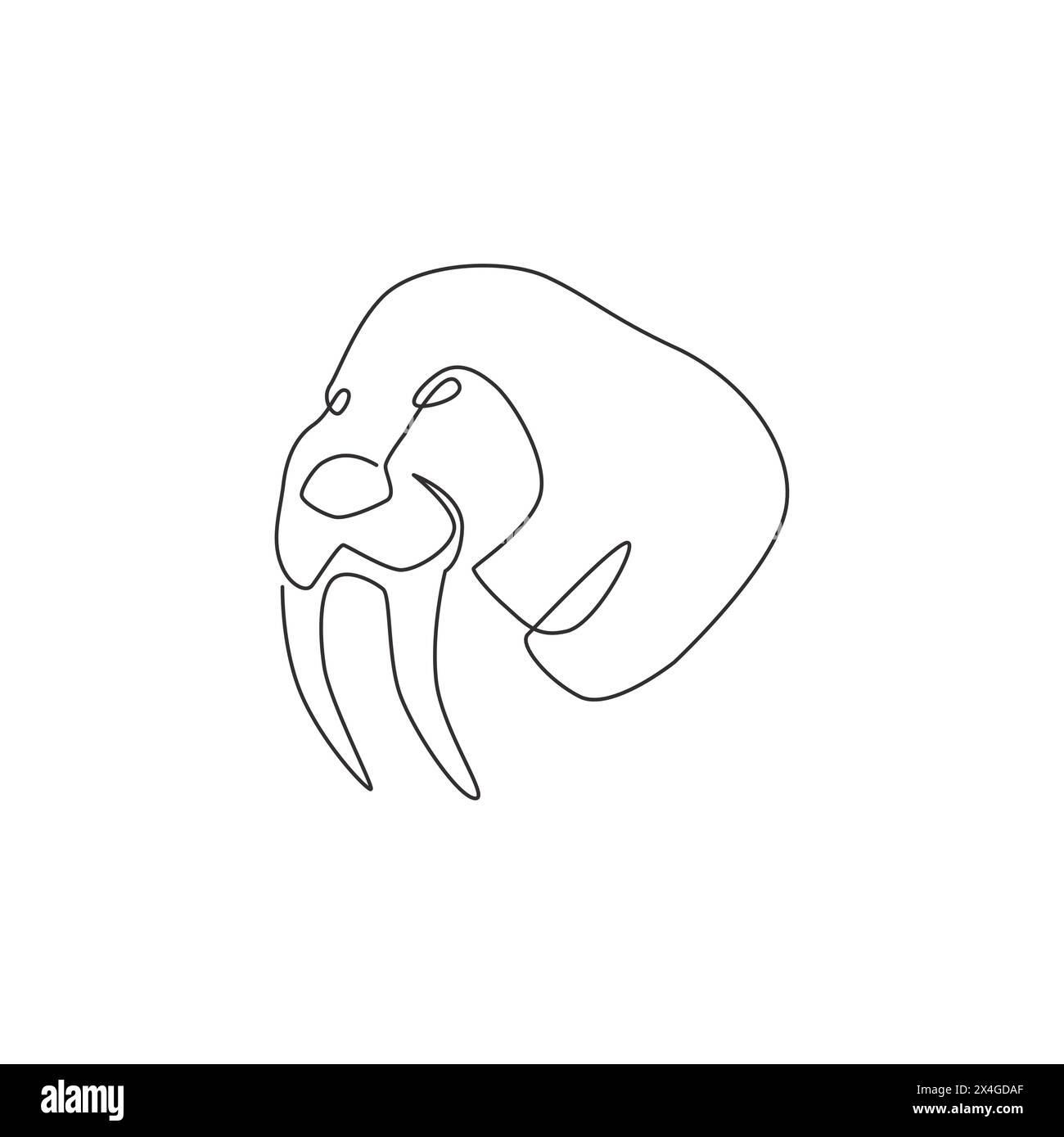 One single line drawing of big walrus head for company logo identity
