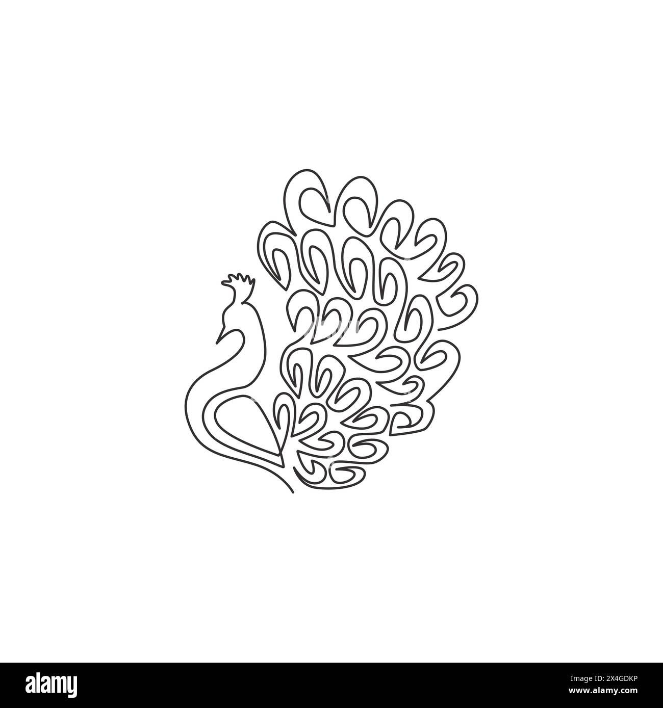 One continuous line drawing of beauty adorable peacock for company logo identity. Big pretty bird mascot concept for national zoo icon. Modern single Stock Vector