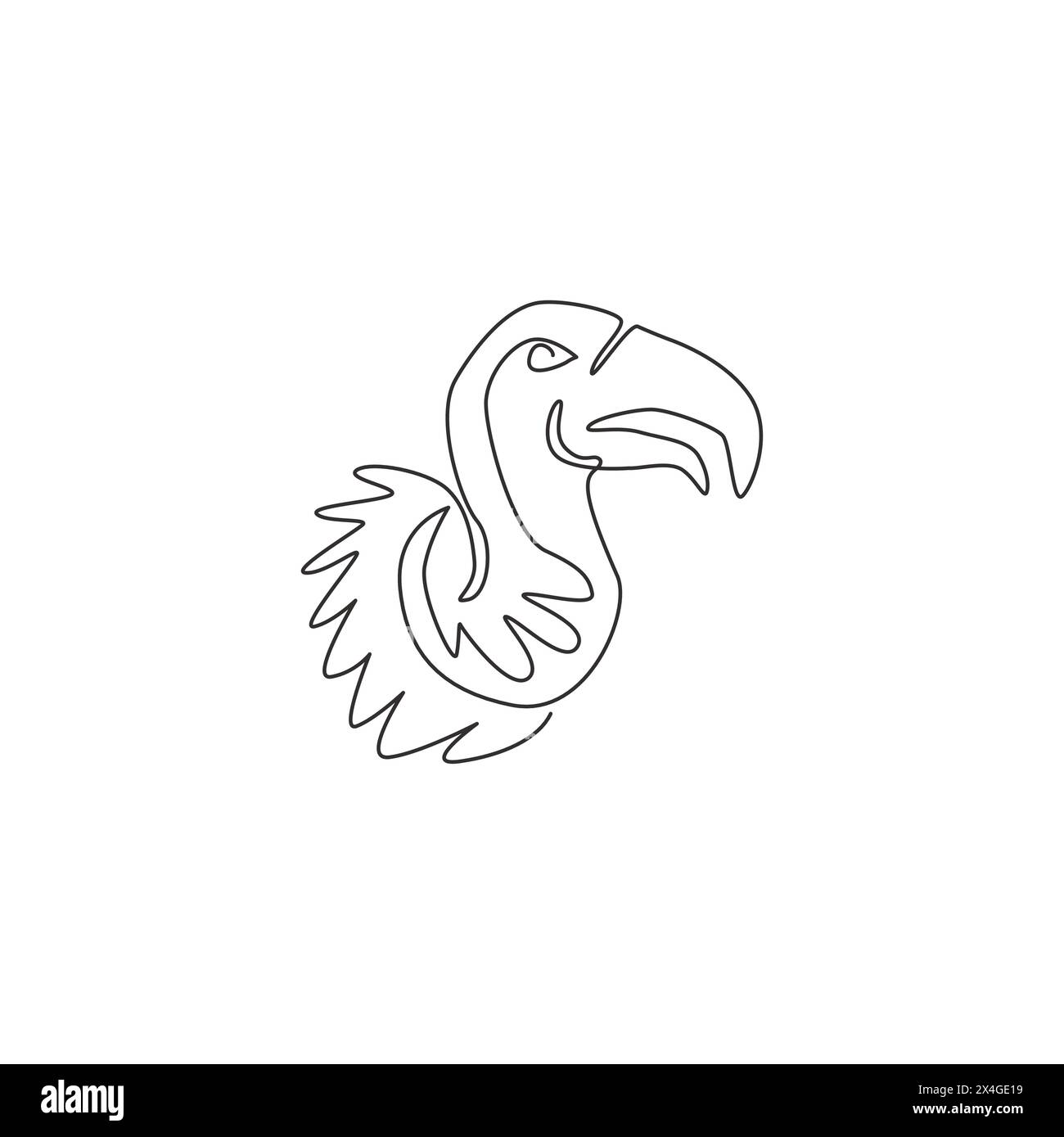 One single line drawing of large vulture for zoo logo identity. Scavenging bird of prey mascot concept for national conservation park icon. Modern con Stock Vector