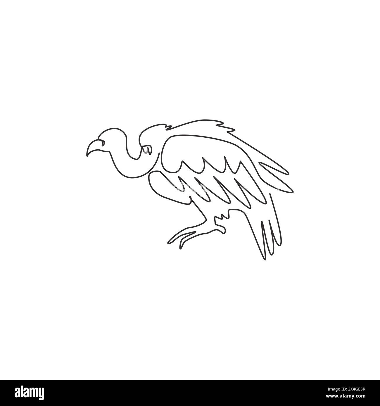 Single continuous line drawing of mystery vulture for foundation logo identity. Griffon bird mascot concept for national zoo icon. Modern one line dra Stock Vector