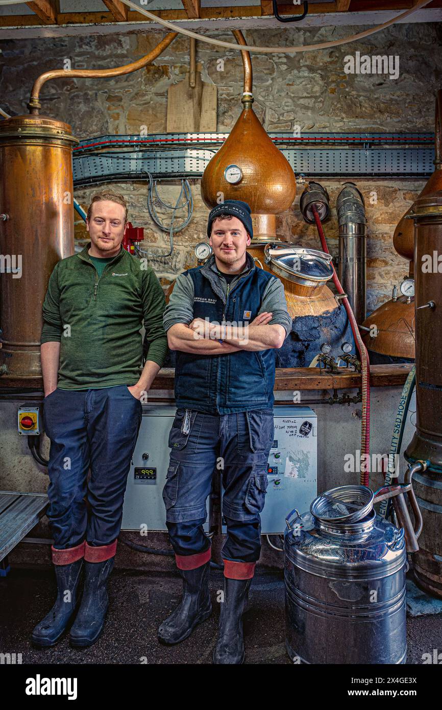 Dornoch distillery with the founders and brothers Phil and Simon Thompson in Dornoch, Scotland . Stock Photo