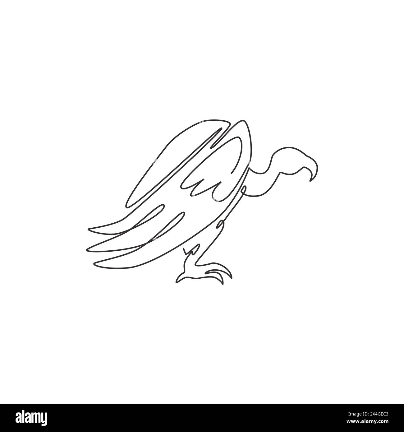 One continuous line drawing of scary vulture for foundation logo identity. Big bird mascot concept for bird conservation icon. Modern single line draw Stock Vector