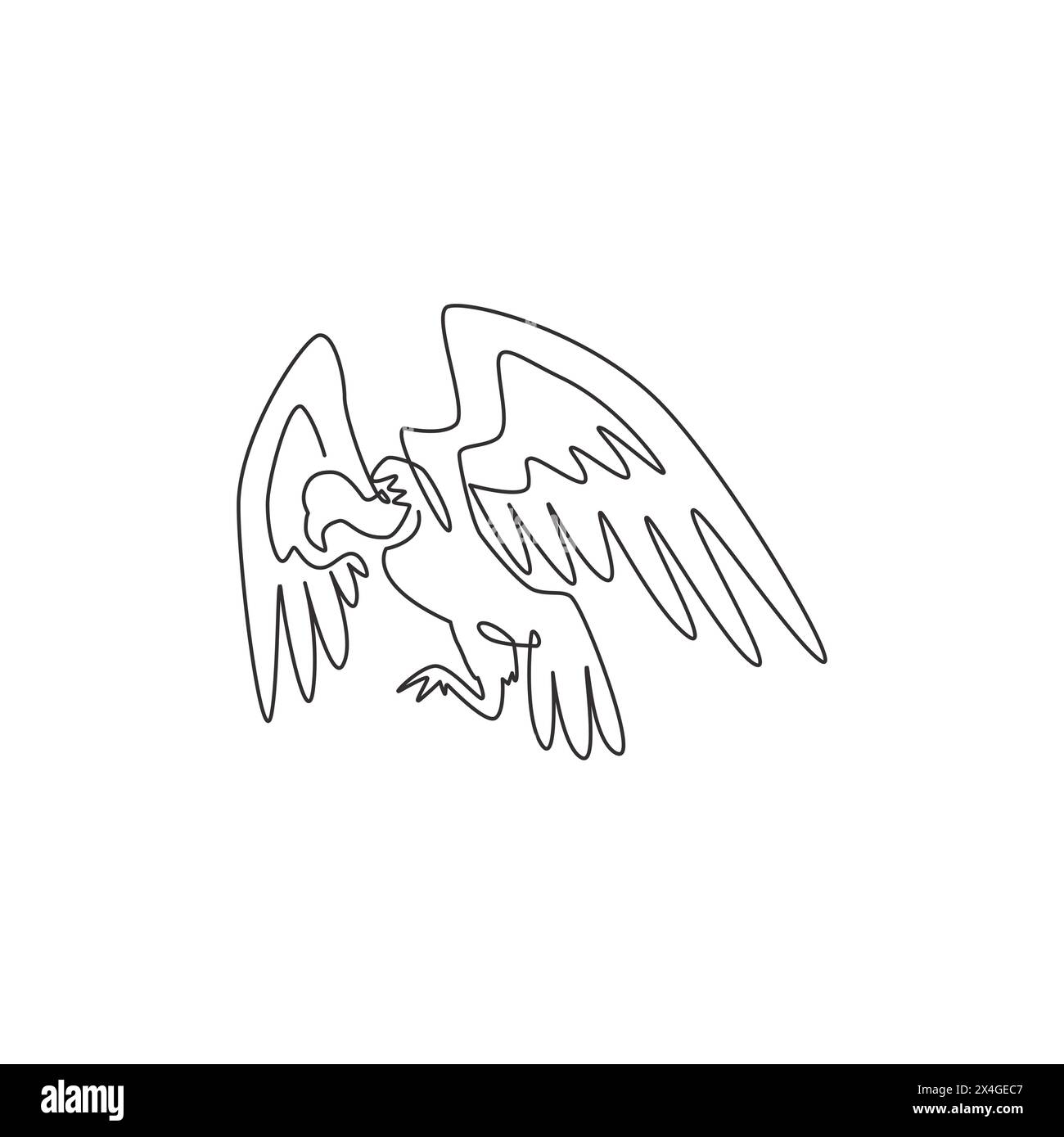 One continuous line drawing of scary vulture for foundation logo identity. Big bird mascot concept for bird conservation icon. Modern single line draw Stock Vector