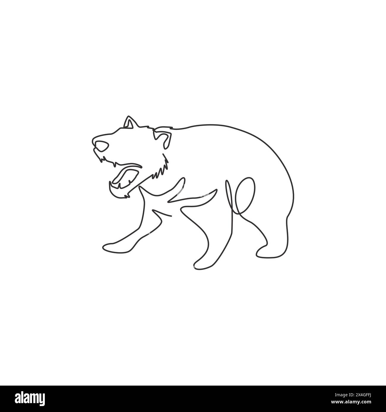 Single one line drawing of furious tasmanian devil for organisation logo identity. Tasmanian island mascot concept for tourist attractor icon. Modern Stock Vector