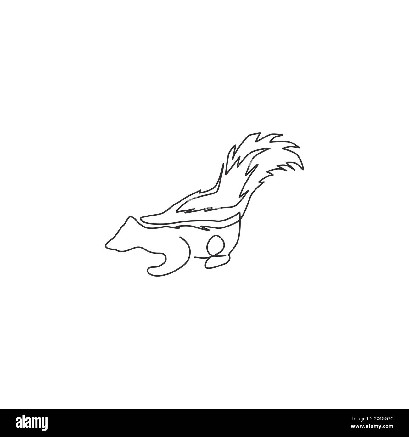 One continuous line drawing of cute striped skunk for logo identity