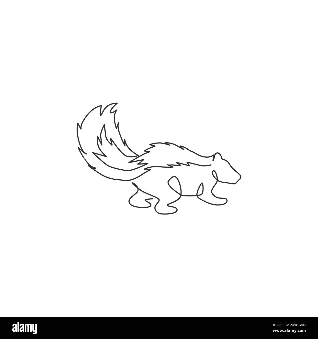 One single line drawing of adorable striped skunk for company logo