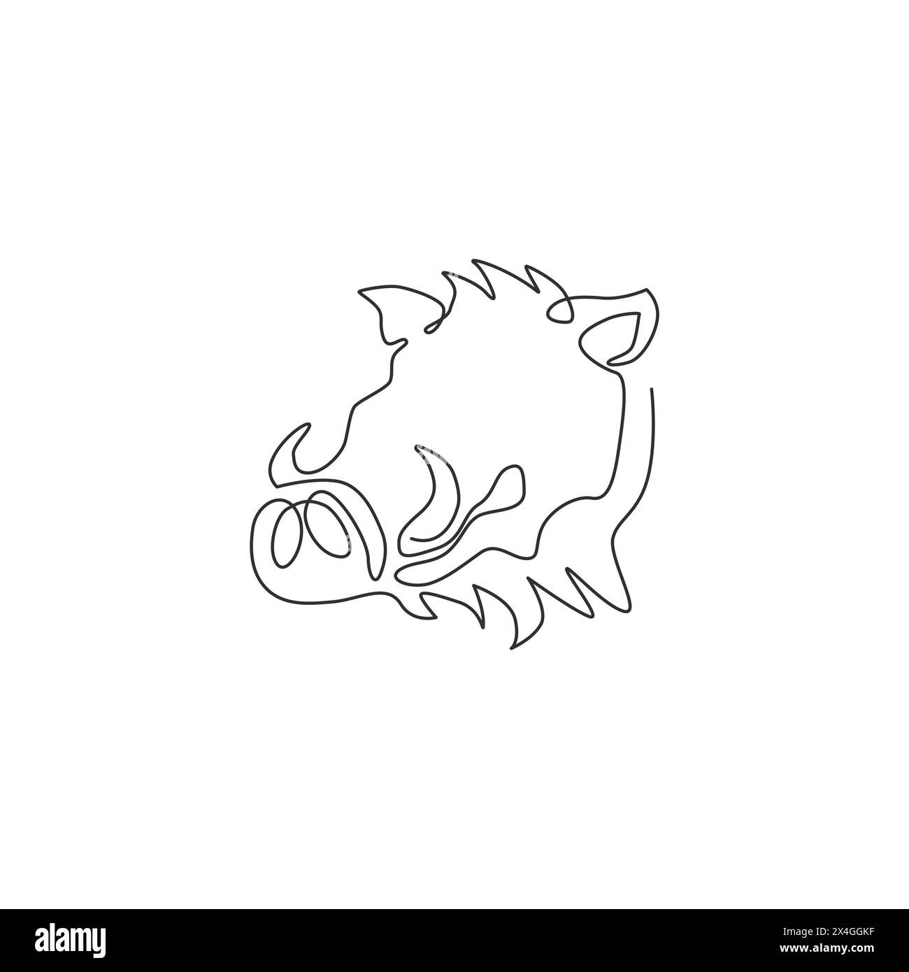 Single one line drawing of ruthless common warthog head for company