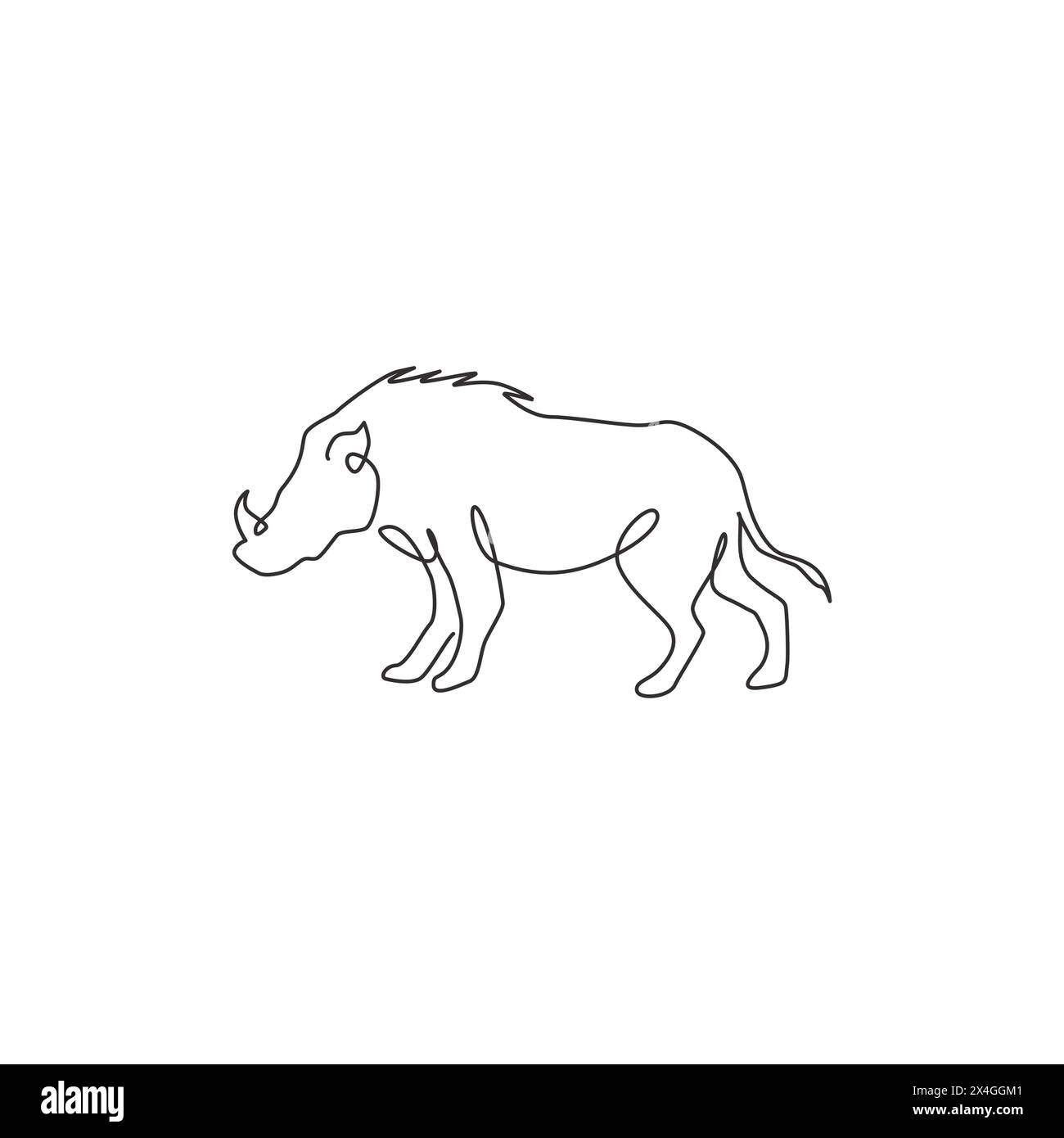 One continuous line drawing of savage common warthog for company logo identity. African savanna pig mascot concept for national safari park icon. Mode Stock Vector