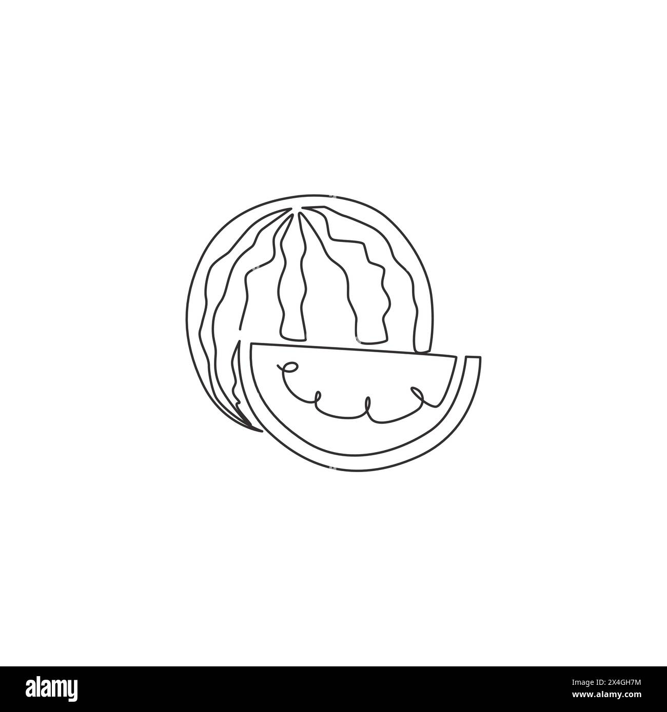 Single one line drawing of sliced and whole healthy organic watermelon ...