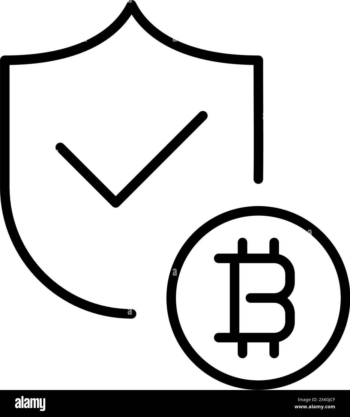 Shield and bitcoin. Cryptocurrency security. Pixel perfect vector icon Stock Vector
