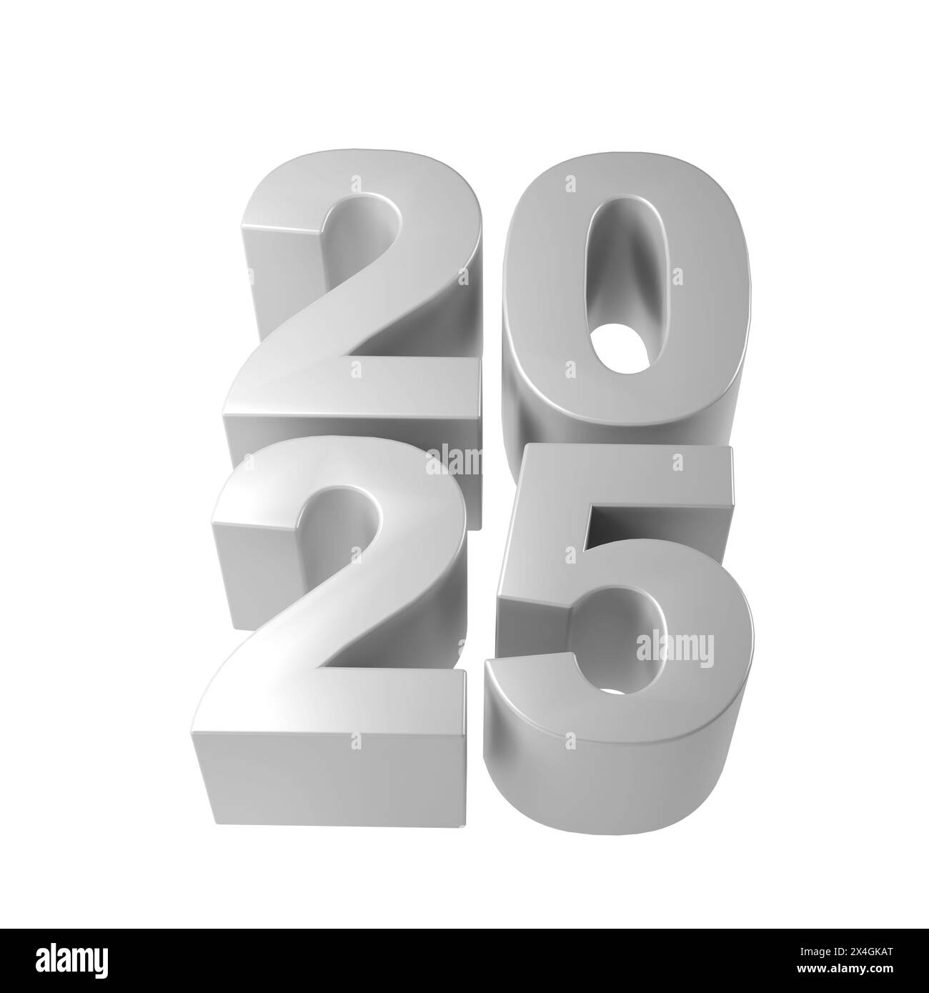 Happy New Year 2025 with shiny silver 3D numbers. Holiday christmas