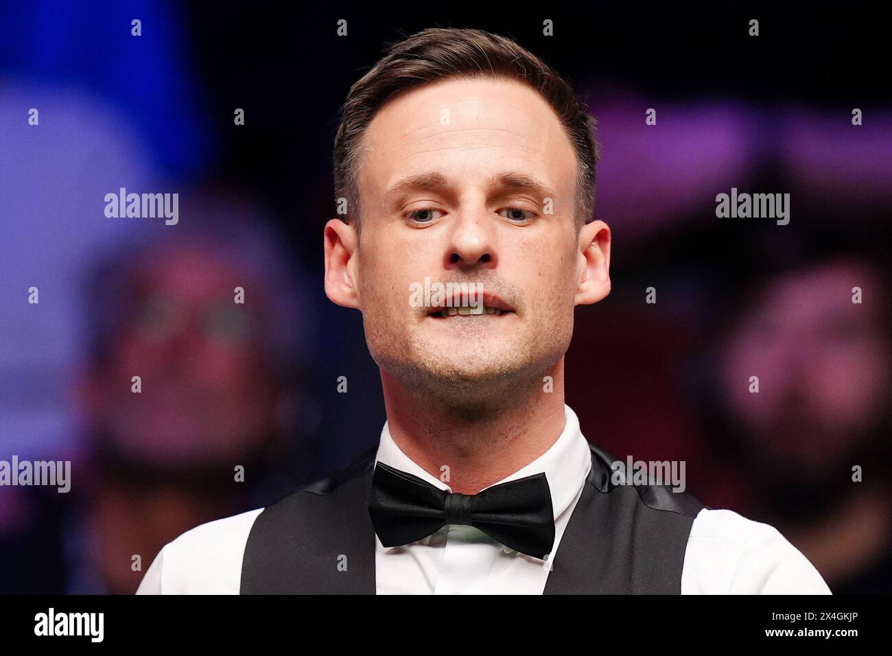David Gilbert during their semi-final match against Kyren Wilson (not pictured) on day fourteen of the 2024 Cazoo World Snooker Championship at the Crucible Theatre, Sheffield. Picture date: Friday May 3, 2024. Stock Photo