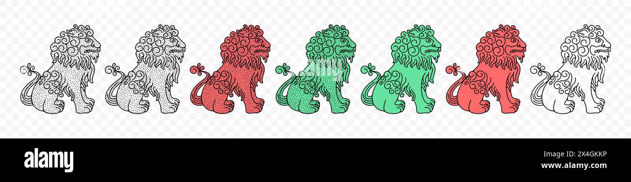 Lion in chinese or oriental style, graphic design. Animal, beast, sculpture and statue, vector design and illustration Stock Vector