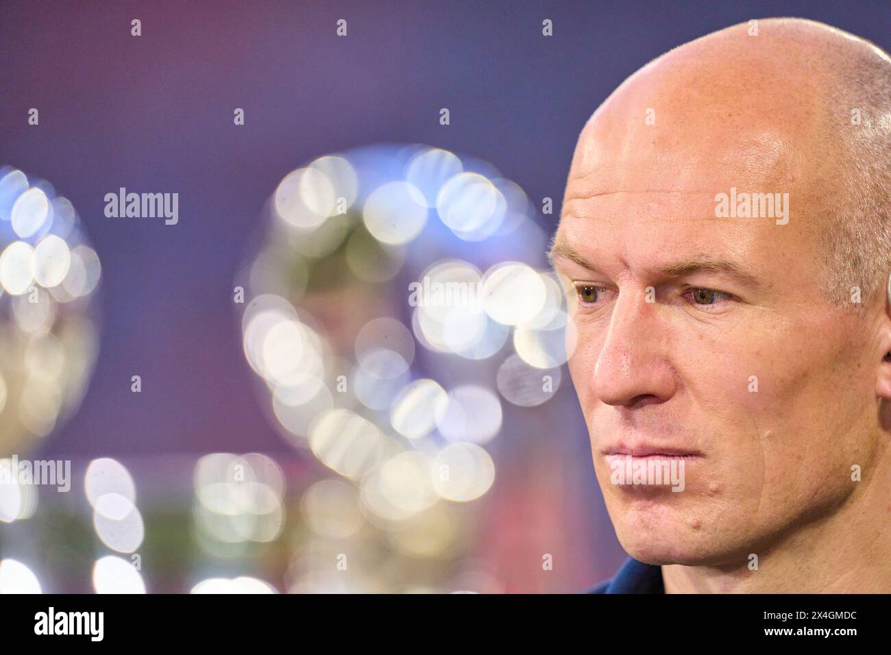 Arjen Robben TV expert in the semi final match   FC BAYERN MUENCHEN - REAL MADRID 2-2 of football UEFA Champions League in season 2023/2024 in Munich, Apr 30, 2024.  Halbfinale,, FCB, Muenchen Photographer: ddp images / star-images Stock Photo