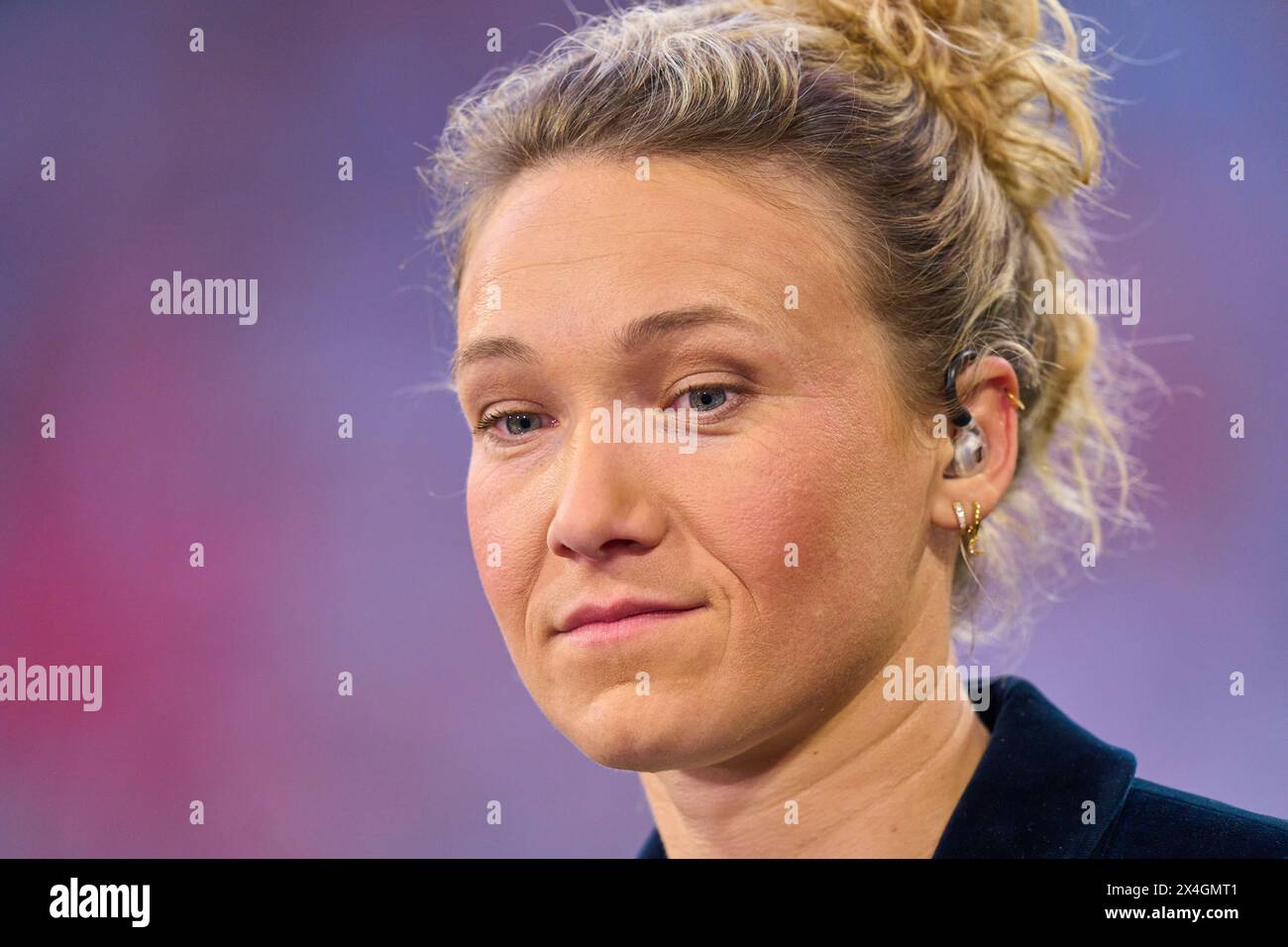 Josephine Josi Henning TV expert  in the semi final match   FC BAYERN MUENCHEN - REAL MADRID 2-2 of football UEFA Champions League in season 2023/2024 in Munich, Apr 30, 2024.  Halbfinale,, FCB, Muenchen Photographer: ddp images / star-images Stock Photo