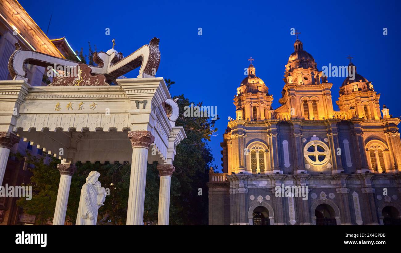 St. Joseph's Church, commonly known as Wangfujing Church, an early 20th-century Romanesque Revival church in Beijing, China on 18 April 2024 Stock Photo